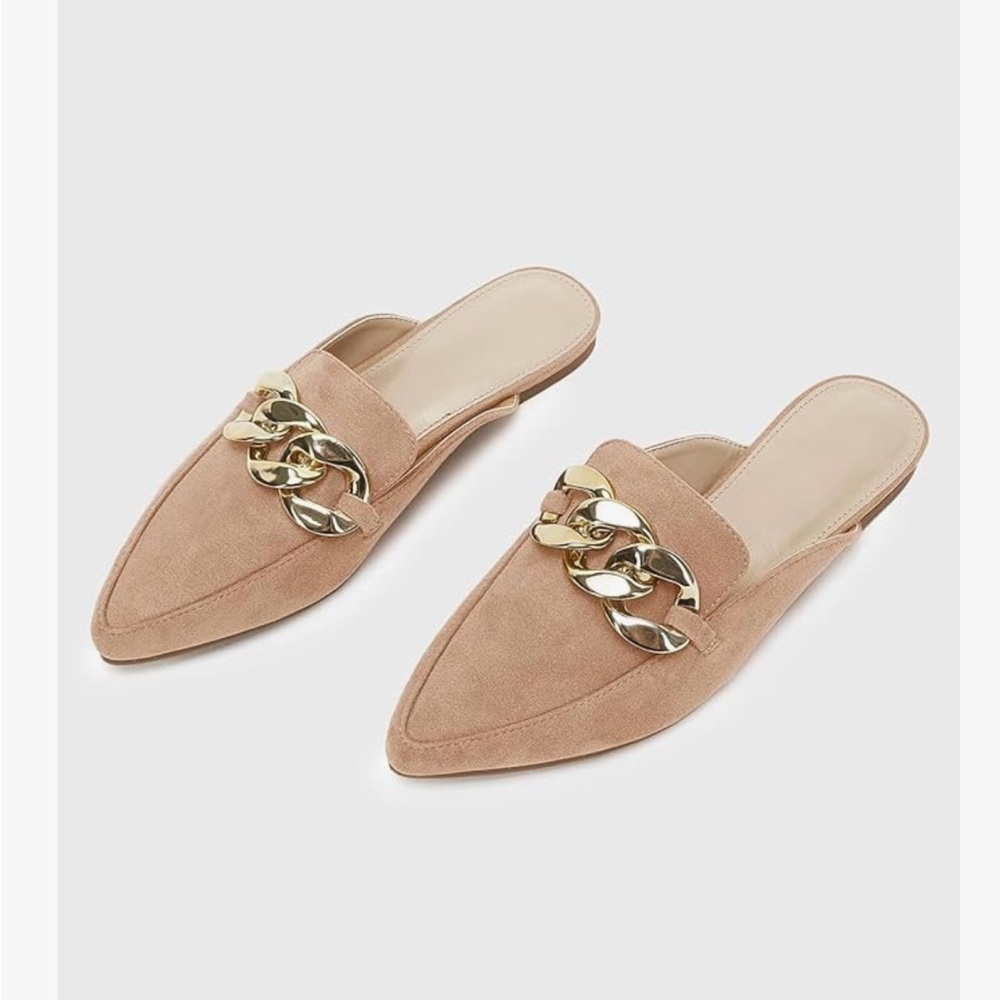 Juliet Holy Womens Mules Flats Pointed Toe Backless Metal Chain Slides, 6.5 - Picture 2 of 8